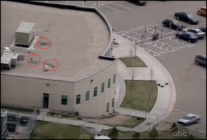 Marks from bomb explosions on the roof