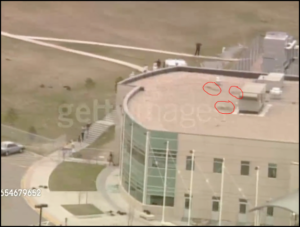 Marks from bomb explosions on the roof