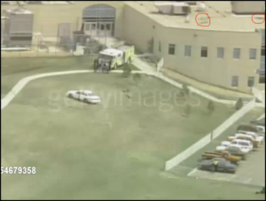 Marks from bomb explosions on the roof